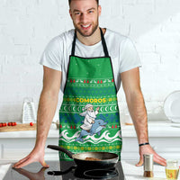 Comoros Christmas Apron with Santa Riding Dolphin Ocean Waves Crescent Moon and Tribal Pattern - Wonder Print Shop