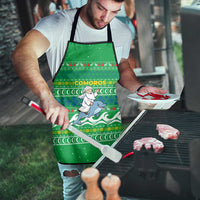Comoros Christmas Apron with Santa Riding Dolphin Ocean Waves Crescent Moon and Tribal Pattern - Wonder Print Shop