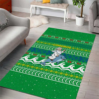 Comoros Christmas Area Rug with Santa Riding Dolphin Ocean Waves Crescent Moon and Tribal Pattern - Wonder Print Shop