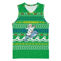 Comoros Christmas Basketball Jersey with Santa Riding Dolphin Ocean Waves Crescent Moon and Tribal Pattern - Wonder Print Shop