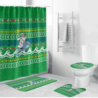 Comoros Christmas Bathroom Set with Santa Riding Dolphin Ocean Waves Crescent Moon and Tribal Pattern - Wonder Print Shop