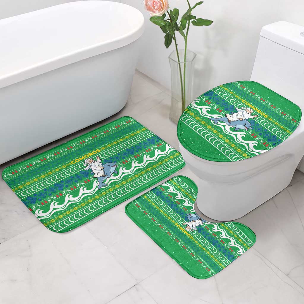 Comoros Christmas Bathroom Set with Santa Riding Dolphin Ocean Waves Crescent Moon and Tribal Pattern - Wonder Print Shop