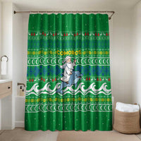 Comoros Christmas Bathroom Set with Santa Riding Dolphin Ocean Waves Crescent Moon and Tribal Pattern - Wonder Print Shop