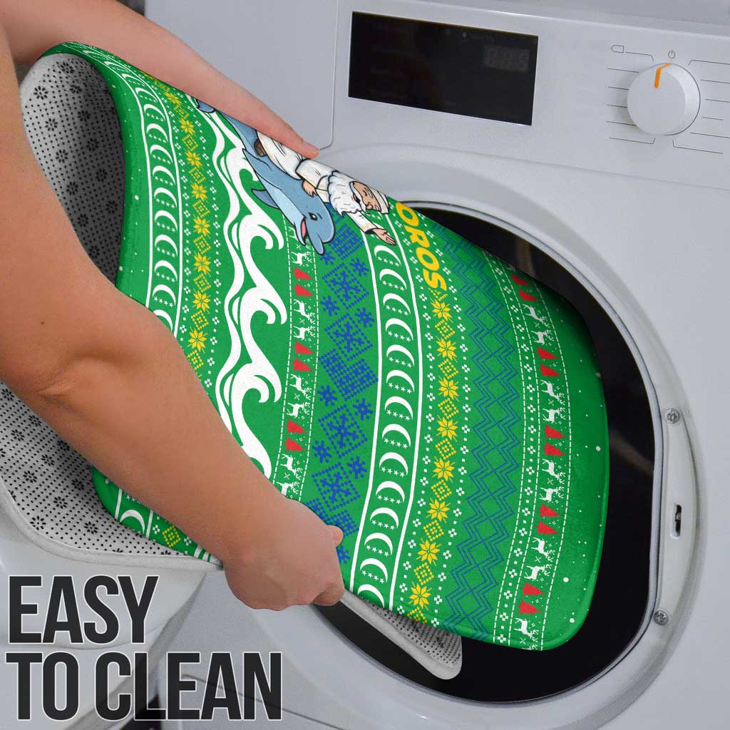 Comoros Christmas Bathroom Set with Santa Riding Dolphin Ocean Waves Crescent Moon and Tribal Pattern - Wonder Print Shop