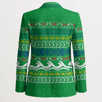 Comoros Christmas Blazer with Santa Riding Dolphin Ocean Waves Crescent Moon and Tribal Pattern - Wonder Print Shop