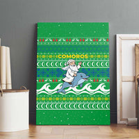 Comoros Christmas Canvas Wall Art with Santa Riding Dolphin Ocean Waves Crescent Moon and Tribal Pattern - Wonder Print Shop