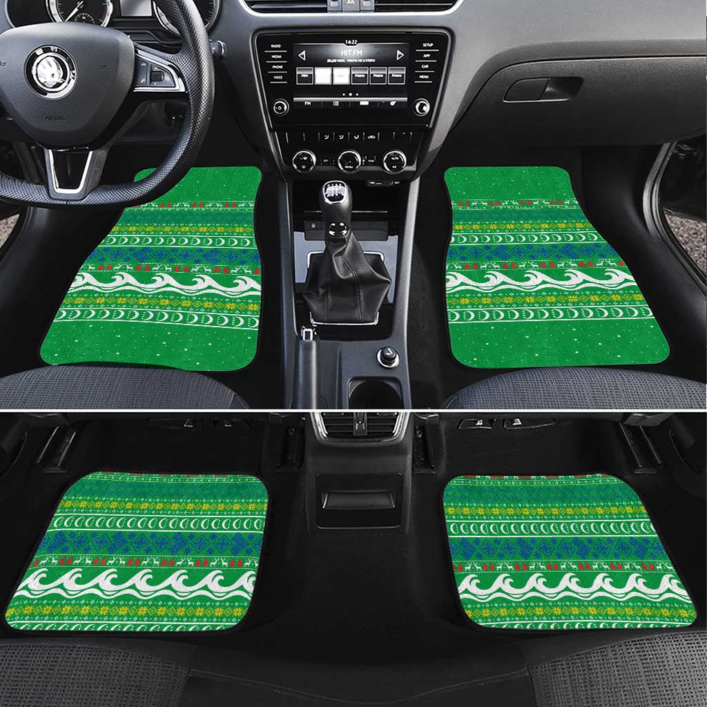 Comoros Christmas Car Mats with Santa Riding Dolphin Ocean Waves Crescent Moon and Tribal Pattern - Wonder Print Shop
