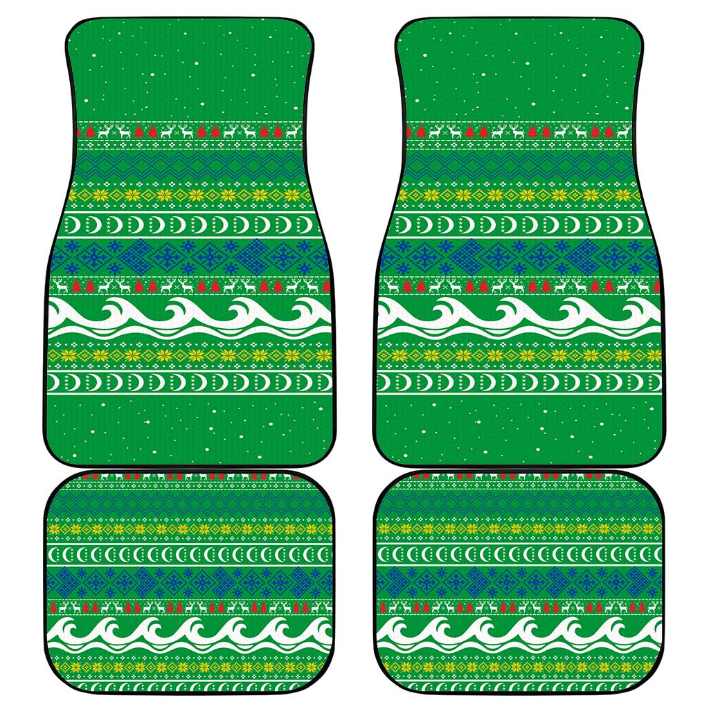 Comoros Christmas Car Mats with Santa Riding Dolphin Ocean Waves Crescent Moon and Tribal Pattern - Wonder Print Shop