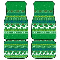 Comoros Christmas Car Mats with Santa Riding Dolphin Ocean Waves Crescent Moon and Tribal Pattern - Wonder Print Shop