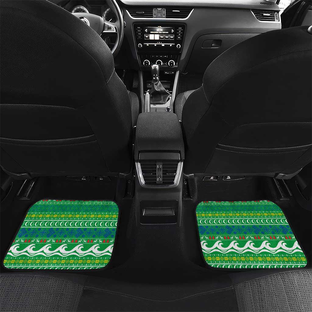 Comoros Christmas Car Mats with Santa Riding Dolphin Ocean Waves Crescent Moon and Tribal Pattern - Wonder Print Shop