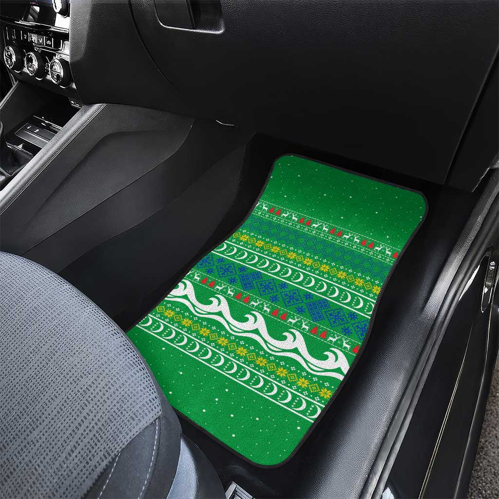 Comoros Christmas Car Mats with Santa Riding Dolphin Ocean Waves Crescent Moon and Tribal Pattern - Wonder Print Shop