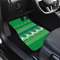 Comoros Christmas Car Mats with Santa Riding Dolphin Ocean Waves Crescent Moon and Tribal Pattern - Wonder Print Shop