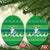 Comoros Christmas Ceramic Ornament with Santa Riding Dolphin Ocean Waves Crescent Moon and Tribal Pattern - Wonder Print Shop