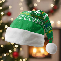 Comoros Christmas Santa Hat with Santa Riding Dolphin Ocean Waves Crescent Moon and Tribal Pattern - Wonder Print Shop