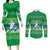 Comoros Christmas Couples Matching Long Sleeve Bodycon Dress and Long Sleeve Button Shirt with Santa Riding Dolphin Ocean Waves Crescent Moon and Tribal Pattern - Wonder Print Shop