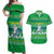 Comoros Christmas Couples Matching Off Shoulder Maxi Dress and Hawaiian Shirt with Santa Riding Dolphin Ocean Waves Crescent Moon and Tribal Pattern - Wonder Print Shop