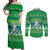 Comoros Christmas Couples Matching Off Shoulder Maxi Dress and Long Sleeve Button Shirt with Santa Riding Dolphin Ocean Waves Crescent Moon and Tribal Pattern - Wonder Print Shop