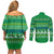 Comoros Christmas Couples Matching Off Shoulder Short Dress and Long Sleeve Button Shirt with Santa Riding Dolphin Ocean Waves Crescent Moon and Tribal Pattern - Wonder Print Shop