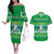 Comoros Christmas Couples Matching Off The Shoulder Long Sleeve Dress and Hawaiian Shirt with Santa Riding Dolphin Ocean Waves Crescent Moon and Tribal Pattern - Wonder Print Shop