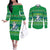 Comoros Christmas Couples Matching Off The Shoulder Long Sleeve Dress and Long Sleeve Button Shirt with Santa Riding Dolphin Ocean Waves Crescent Moon and Tribal Pattern - Wonder Print Shop