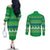 Comoros Christmas Couples Matching Off The Shoulder Long Sleeve Dress and Long Sleeve Button Shirt with Santa Riding Dolphin Ocean Waves Crescent Moon and Tribal Pattern - Wonder Print Shop
