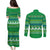 Comoros Christmas Couples Matching Puletasi and Long Sleeve Button Shirt with Santa Riding Dolphin Ocean Waves Crescent Moon and Tribal Pattern - Wonder Print Shop