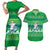 Comoros Christmas Couples Matching Short Sleeve Bodycon Dress and Hawaiian Shirt with Santa Riding Dolphin Ocean Waves Crescent Moon and Tribal Pattern - Wonder Print Shop