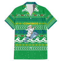 Comoros Christmas Family Matching Mermaid Dress and Hawaiian Shirt with Santa Riding Dolphin Ocean Waves Crescent Moon and Tribal Pattern - Wonder Print Shop