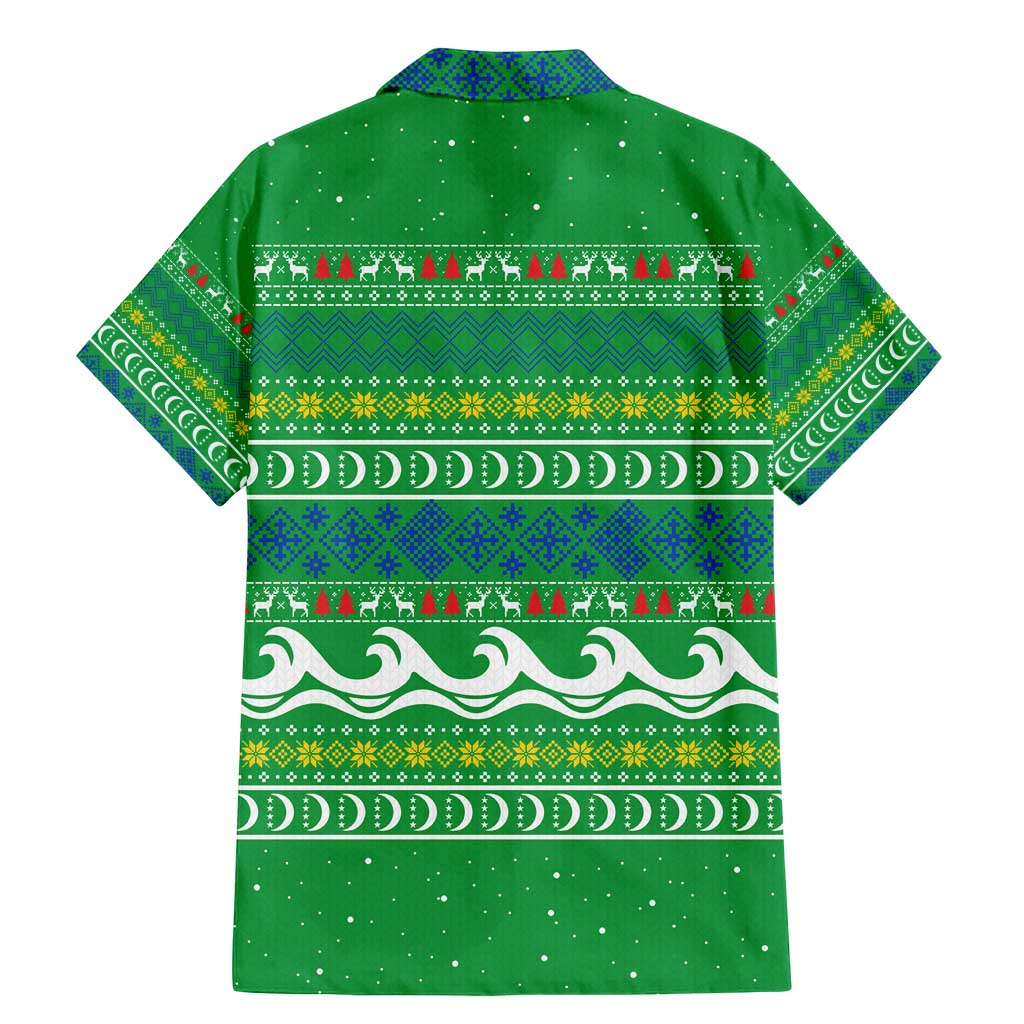 Comoros Christmas Family Matching Mermaid Dress and Hawaiian Shirt with Santa Riding Dolphin Ocean Waves Crescent Moon and Tribal Pattern - Wonder Print Shop