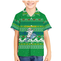 Comoros Christmas Family Matching Mermaid Dress and Hawaiian Shirt with Santa Riding Dolphin Ocean Waves Crescent Moon and Tribal Pattern - Wonder Print Shop
