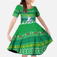 Comoros Christmas Family Matching Off The Shoulder Long Sleeve Dress and Hawaiian Shirt with Santa Riding Dolphin Ocean Waves Crescent Moon and Tribal Pattern - Wonder Print Shop