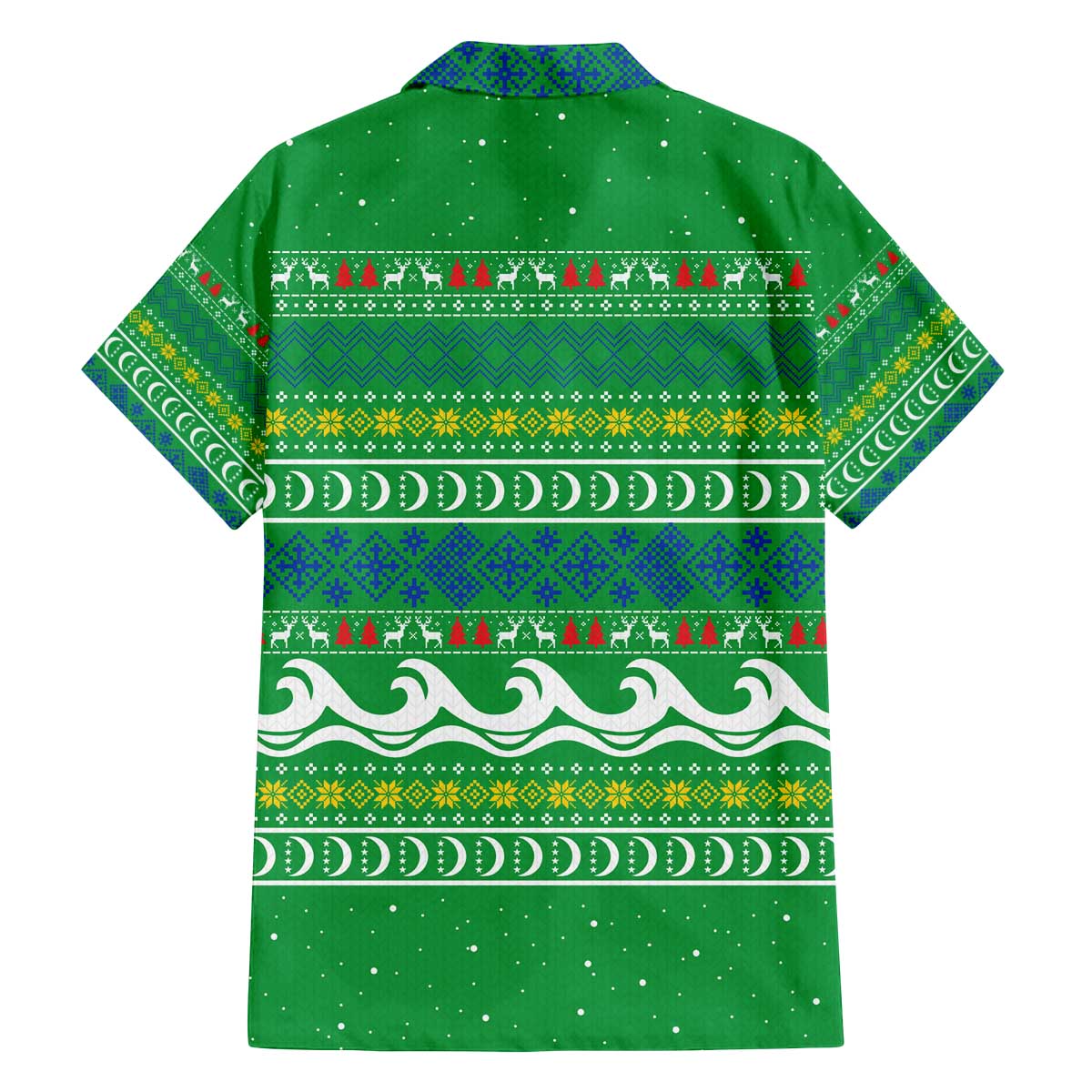 Comoros Christmas Family Matching Off The Shoulder Long Sleeve Dress and Hawaiian Shirt with Santa Riding Dolphin Ocean Waves Crescent Moon and Tribal Pattern - Wonder Print Shop