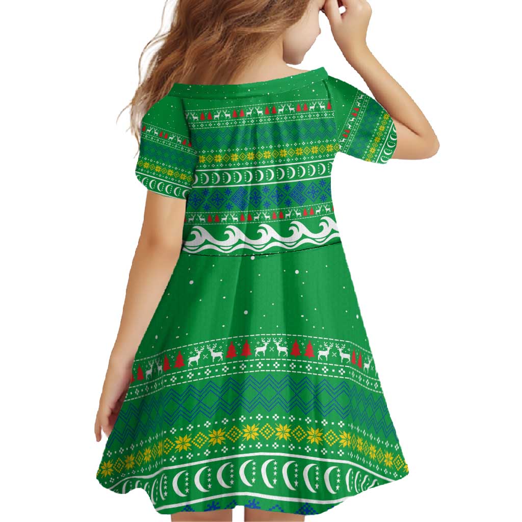 Comoros Christmas Family Matching Off Shoulder Maxi Dress and Hawaiian Shirt with Santa Riding Dolphin Ocean Waves Crescent Moon and Tribal Pattern - Wonder Print Shop