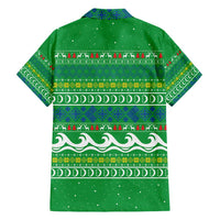 Comoros Christmas Family Matching Short Sleeve Bodycon Dress and Hawaiian Shirt with Santa Riding Dolphin Ocean Waves Crescent Moon and Tribal Pattern - Wonder Print Shop