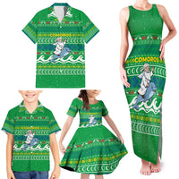 Comoros Christmas Family Matching Tank Maxi Dress and Hawaiian Shirt with Santa Riding Dolphin Ocean Waves Crescent Moon and Tribal Pattern - Wonder Print Shop