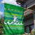 Comoros Christmas Garden Flag with Santa Riding Dolphin Ocean Waves Crescent Moon and Tribal Pattern - Wonder Print Shop