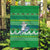 Comoros Christmas Garden Flag with Santa Riding Dolphin Ocean Waves Crescent Moon and Tribal Pattern - Wonder Print Shop