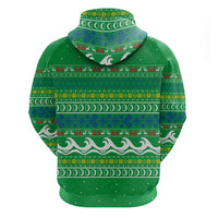 Comoros Christmas Hoodie with Santa Riding Dolphin Ocean Waves Crescent Moon and Tribal Pattern - Wonder Print Shop