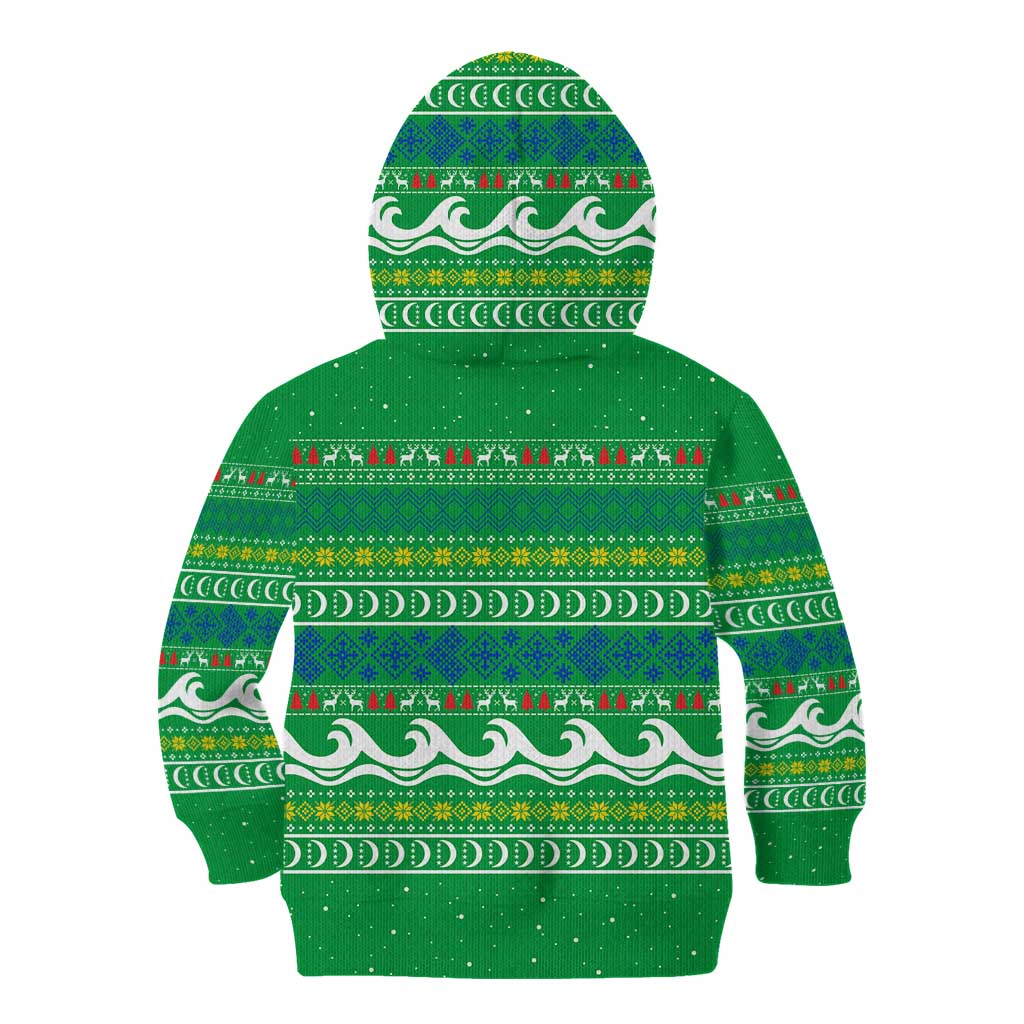 Comoros Christmas Kid Hoodie with Santa Riding Dolphin Ocean Waves Crescent Moon and Tribal Pattern - Wonder Print Shop