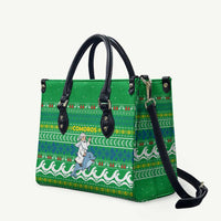 Comoros Christmas Leather Bag with Santa Riding Dolphin Ocean Waves Crescent Moon and Tribal Pattern - Wonder Print Shop