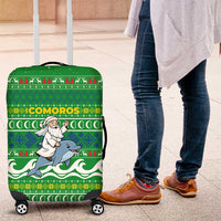 Comoros Christmas Luggage Cover with Santa Riding Dolphin Ocean Waves Crescent Moon and Tribal Pattern - Wonder Print Shop