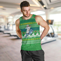 Comoros Christmas Men Tank Top with Santa Riding Dolphin Ocean Waves Crescent Moon and Tribal Pattern - Wonder Print Shop