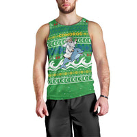 Comoros Christmas Men Tank Top with Santa Riding Dolphin Ocean Waves Crescent Moon and Tribal Pattern - Wonder Print Shop