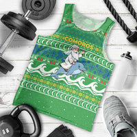 Comoros Christmas Men Tank Top with Santa Riding Dolphin Ocean Waves Crescent Moon and Tribal Pattern - Wonder Print Shop