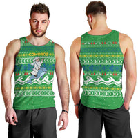 Comoros Christmas Men Tank Top with Santa Riding Dolphin Ocean Waves Crescent Moon and Tribal Pattern - Wonder Print Shop