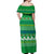 Comoros Christmas Off Shoulder Maxi Dress with Santa Riding Dolphin Ocean Waves Crescent Moon and Tribal Pattern - Wonder Print Shop