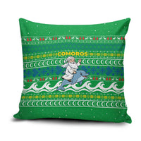 Comoros Christmas Pillow Cover with Santa Riding Dolphin Ocean Waves Crescent Moon and Tribal Pattern - Wonder Print Shop