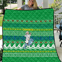 Comoros Christmas Quilt with Santa Riding Dolphin Ocean Waves Crescent Moon and Tribal Pattern - Wonder Print Shop
