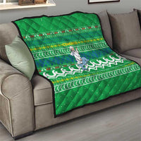 Comoros Christmas Quilt with Santa Riding Dolphin Ocean Waves Crescent Moon and Tribal Pattern - Wonder Print Shop