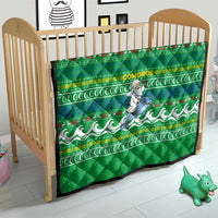 Comoros Christmas Quilt with Santa Riding Dolphin Ocean Waves Crescent Moon and Tribal Pattern - Wonder Print Shop